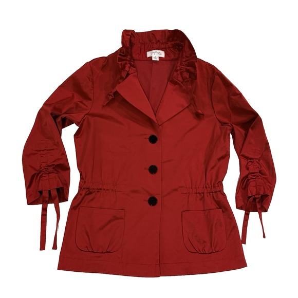 Josephine Studio Jackets & Blazers - Satin Bombshell Jacket Coat Blazer Women 4 S Red Ruffle Collar Pinup Retro Sexy
